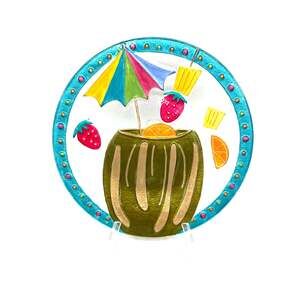 Lori Siebert Silvestri Tropical Cocktail Hand-Blown Fused Plate Platter 12"